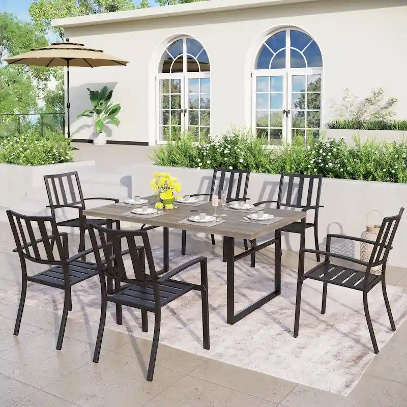MAISON ARTS Ensemble de salle à manger de patio, table à pieds en U et chaises en métal, mobilier d'extérieur, 7 pièces