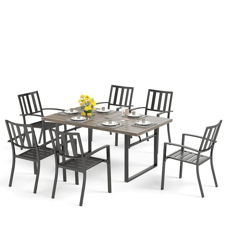 MAISON ARTS Ensemble de salle à manger de patio, table à pieds en U et chaises en métal, mobilier d'extérieur, 7 pièces
