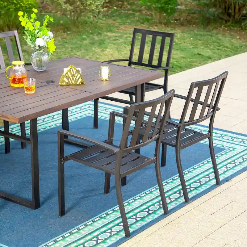 MAISON ARTS Ensemble de salle à manger de patio, table à pieds en U et chaises en métal, mobilier d'extérieur, 7 pièces