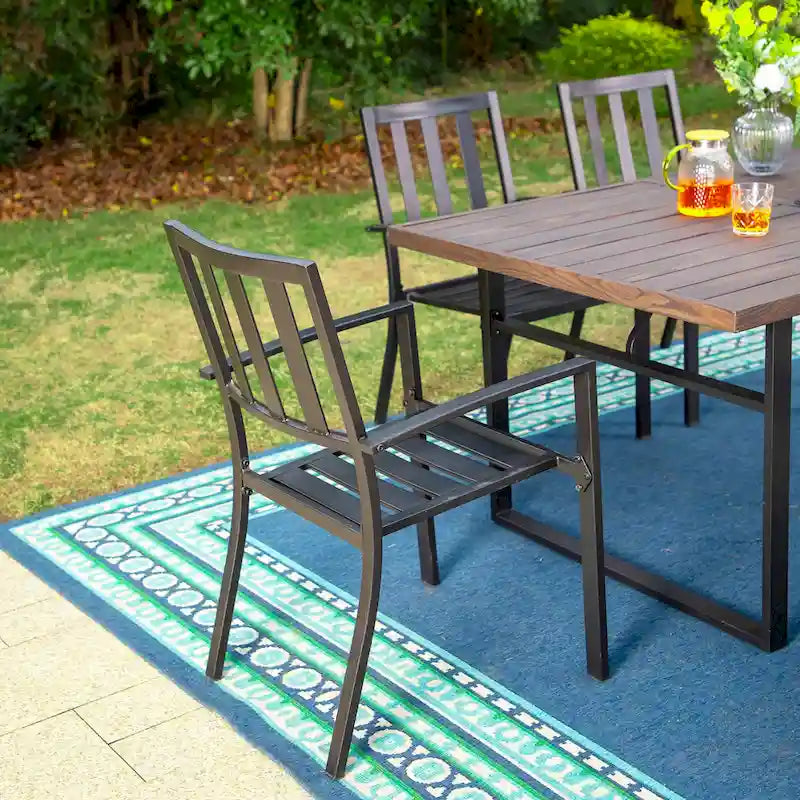 MAISON ARTS Ensemble de salle à manger de patio, table à pieds en U et chaises en métal, mobilier d'extérieur, 7 pièces