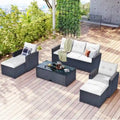Ensemble de salon de jardin 6 pièces en rotin tressé avec table