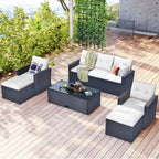 6-piece Patio Furniture Wicker Rattan Conversation Sectional Set with Table