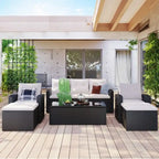 Ensemble de salon de jardin 6 pièces en rotin tressé avec table