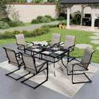 Ensemble de salle à manger d'extérieur 7 pièces, 6 chaises pivotantes en textilène et 1 table en métal avec trou pour parasol de 2,6 pouces