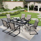 7 Pieces Patio Dining Set, 6 x C Spring Motion Chairs Textilene and 1 Metal Table with 2.6 Umbrella Hole