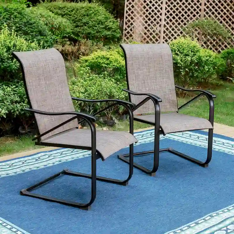 Ensemble de salle à manger d'extérieur 7 pièces, 6 chaises pivotantes en textilène et 1 table en métal avec trou pour parasol de 2,6 pouces