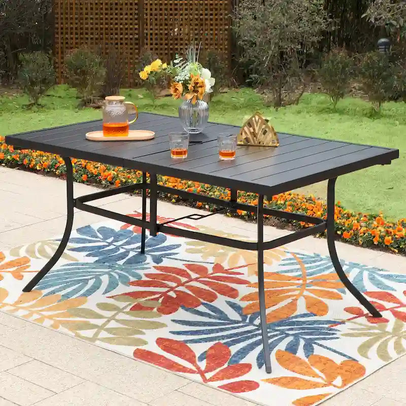 Ensemble de salle à manger d'extérieur 7 pièces, 6 chaises pivotantes en textilène et 1 table en métal avec trou pour parasol de 2,6 pouces