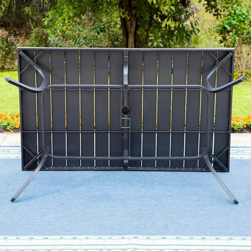 Ensemble de salle à manger d'extérieur 7 pièces, 6 chaises pivotantes en textilène et 1 table en métal avec trou pour parasol de 2,6 pouces