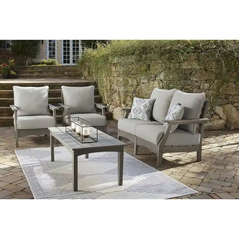 Signature Design by Ashley Visola Gray 4-Piece Outdoor Loveseat Conversation Set - 54W x 33D x 37H