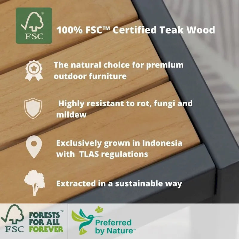 Ensemble de patio 3 pièces en teck et aluminium FSC Amazonia Portalew