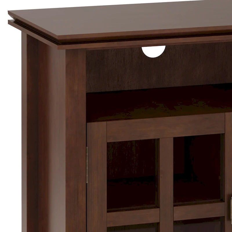 Meuble TV contemporain en bois massif, 122 cm de large, couleur brun roux, pour téléviseurs jusqu'à 55 pouces