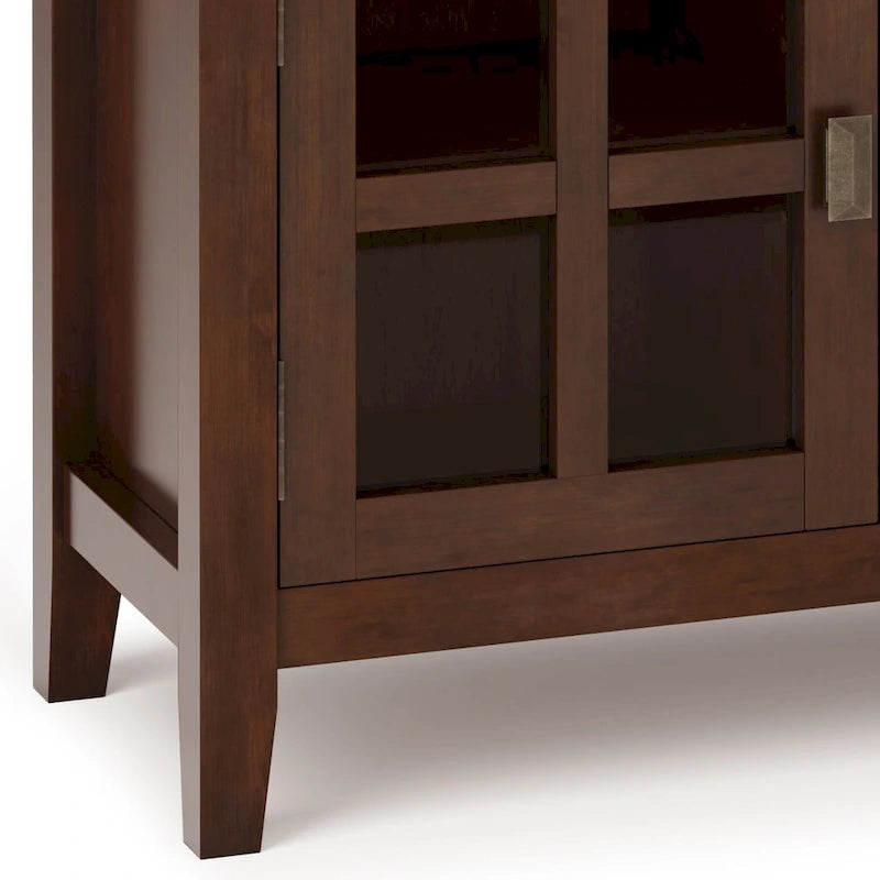 Meuble TV contemporain en bois massif, 122 cm de large, couleur brun roux, pour téléviseurs jusqu'à 55 pouces