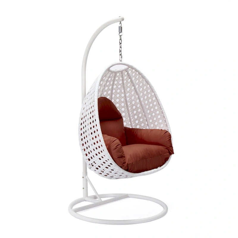Fauteuil suspendu de jardin œuf avec coque en osier blanc et cadre en fer pour l'intérieur, le patio, le porche, le jardin et l'arrière-cour