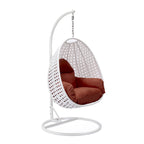 Fauteuil suspendu de jardin œuf avec coque en osier blanc et cadre en fer pour l'intérieur, le patio, le porche, le jardin et l'arrière-cour