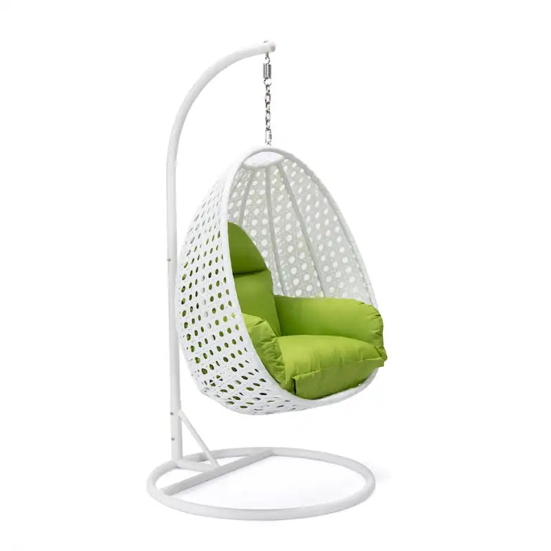 Fauteuil suspendu de jardin œuf avec coque en osier blanc et cadre en fer pour l'intérieur, le patio, le porche, le jardin et l'arrière-cour