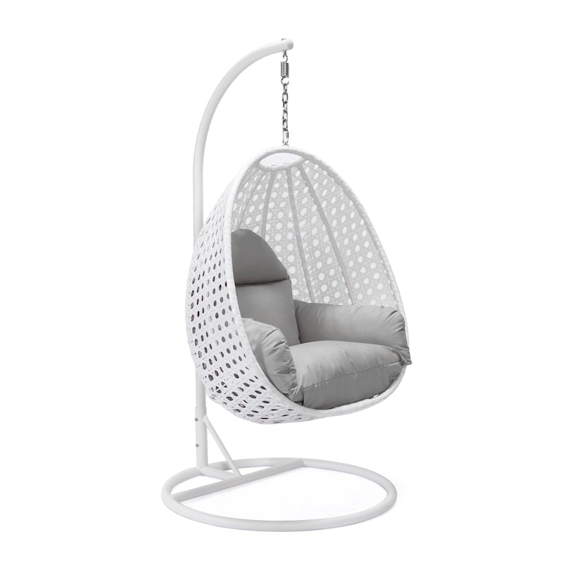 Fauteuil suspendu de jardin œuf avec coque en osier blanc et cadre en fer pour l'intérieur, le patio, le porche, le jardin et l'arrière-cour