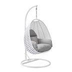 Fauteuil suspendu de jardin œuf avec coque en osier blanc et cadre en fer pour l'intérieur, le patio, le porche, le jardin et l'arrière-cour