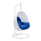 Fauteuil suspendu de jardin œuf avec coque en osier blanc et cadre en fer pour l'intérieur, le patio, le porche, le jardin et l'arrière-cour