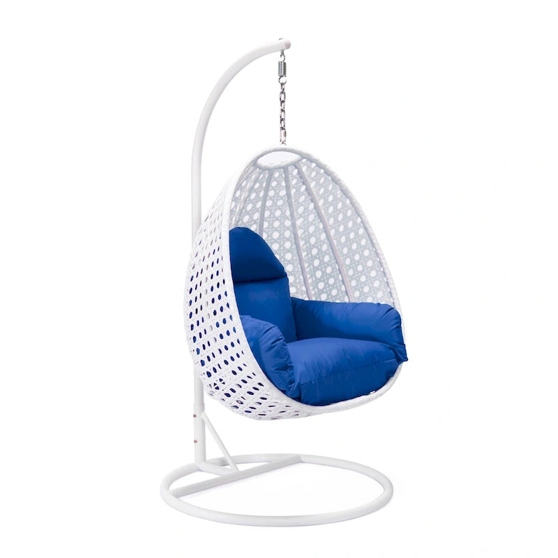 Fauteuil suspendu de jardin œuf avec coque en osier blanc et cadre en fer pour l'intérieur, le patio, le porche, le jardin et l'arrière-cour