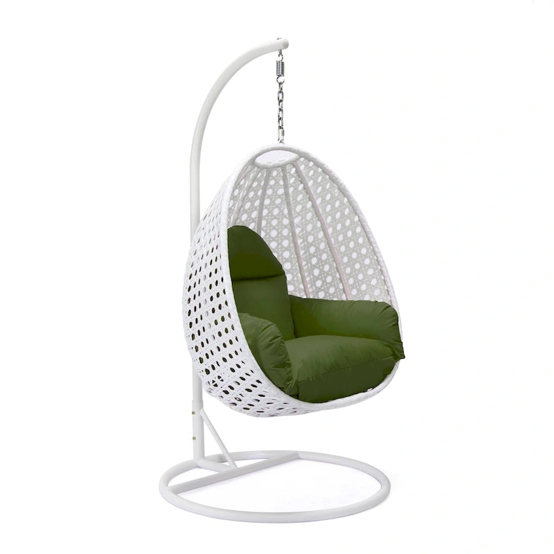 Fauteuil suspendu de jardin œuf avec coque en osier blanc et cadre en fer pour l'intérieur, le patio, le porche, le jardin et l'arrière-cour