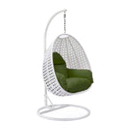Fauteuil suspendu de jardin œuf avec coque en osier blanc et cadre en fer pour l'intérieur, le patio, le porche, le jardin et l'arrière-cour