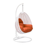 Fauteuil suspendu de jardin œuf avec coque en osier blanc et cadre en fer pour l'intérieur, le patio, le porche, le jardin et l'arrière-cour