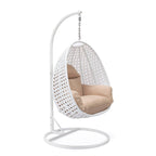 Fauteuil suspendu de jardin œuf avec coque en osier blanc et cadre en fer pour l'intérieur, le patio, le porche, le jardin et l'arrière-cour