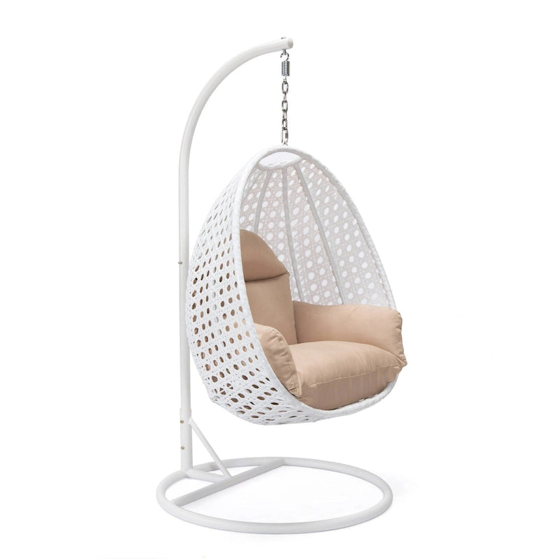 Fauteuil suspendu de jardin œuf avec coque en osier blanc et cadre en fer pour l'intérieur, le patio, le porche, le jardin et l'arrière-cour