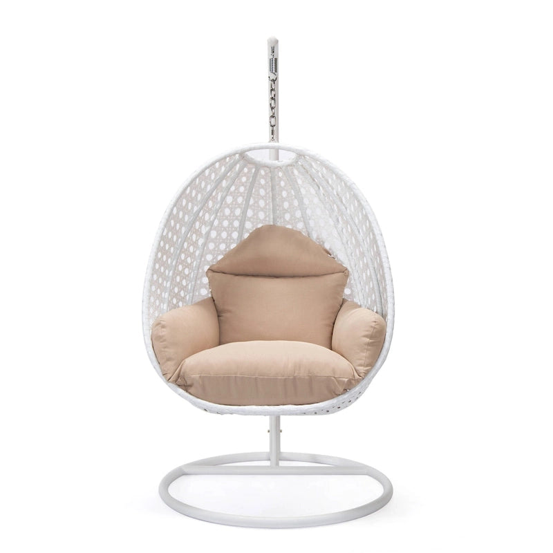Fauteuil suspendu de jardin œuf avec coque en osier blanc et cadre en fer pour l'intérieur, le patio, le porche, le jardin et l'arrière-cour