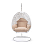 Fauteuil suspendu de jardin œuf avec coque en osier blanc et cadre en fer pour l'intérieur, le patio, le porche, le jardin et l'arrière-cour