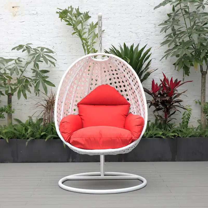 Fauteuil suspendu de jardin œuf avec coque en osier blanc et cadre en fer pour l'intérieur, le patio, le porche, le jardin et l'arrière-cour