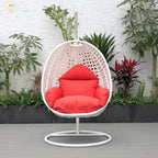 Fauteuil suspendu de jardin œuf avec coque en osier blanc et cadre en fer pour l'intérieur, le patio, le porche, le jardin et l'arrière-cour