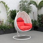 Fauteuil suspendu de jardin œuf avec coque en osier blanc et cadre en fer pour l'intérieur, le patio, le porche, le jardin et l'arrière-cour