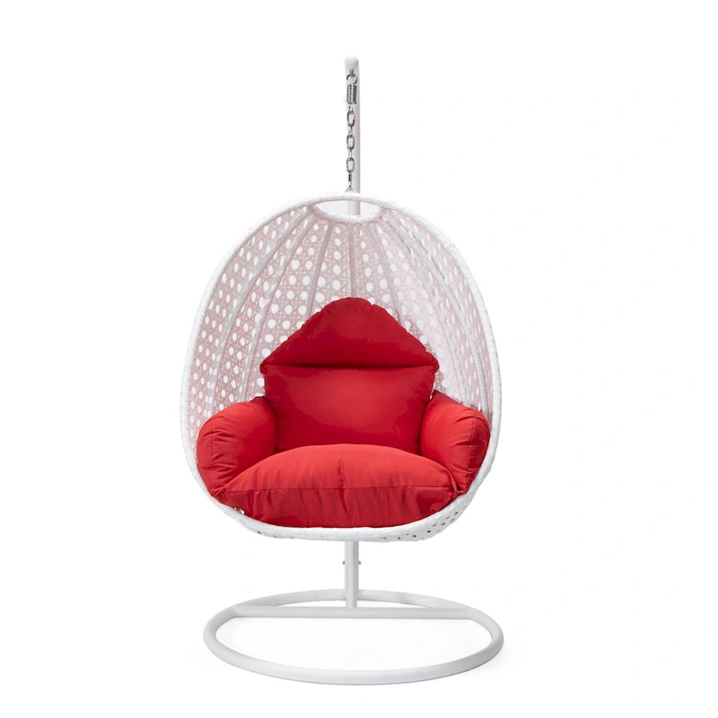Fauteuil suspendu de jardin œuf avec coque en osier blanc et cadre en fer pour l'intérieur, le patio, le porche, le jardin et l'arrière-cour