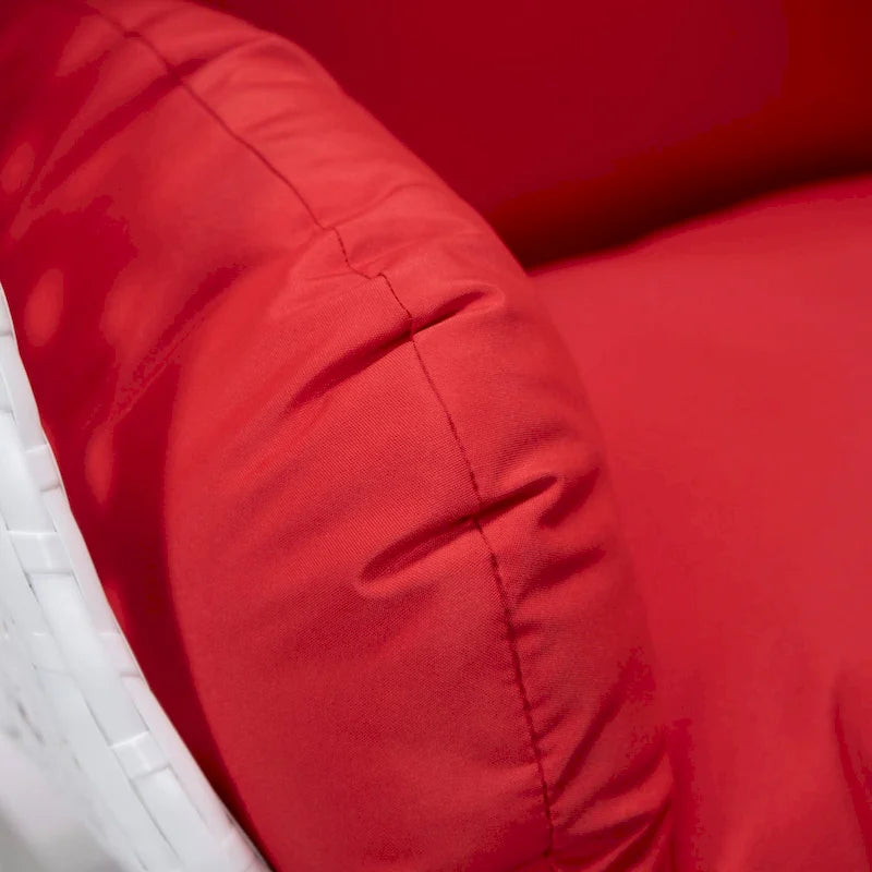 Fauteuil suspendu de jardin œuf avec coque en osier blanc et cadre en fer pour l'intérieur, le patio, le porche, le jardin et l'arrière-cour
