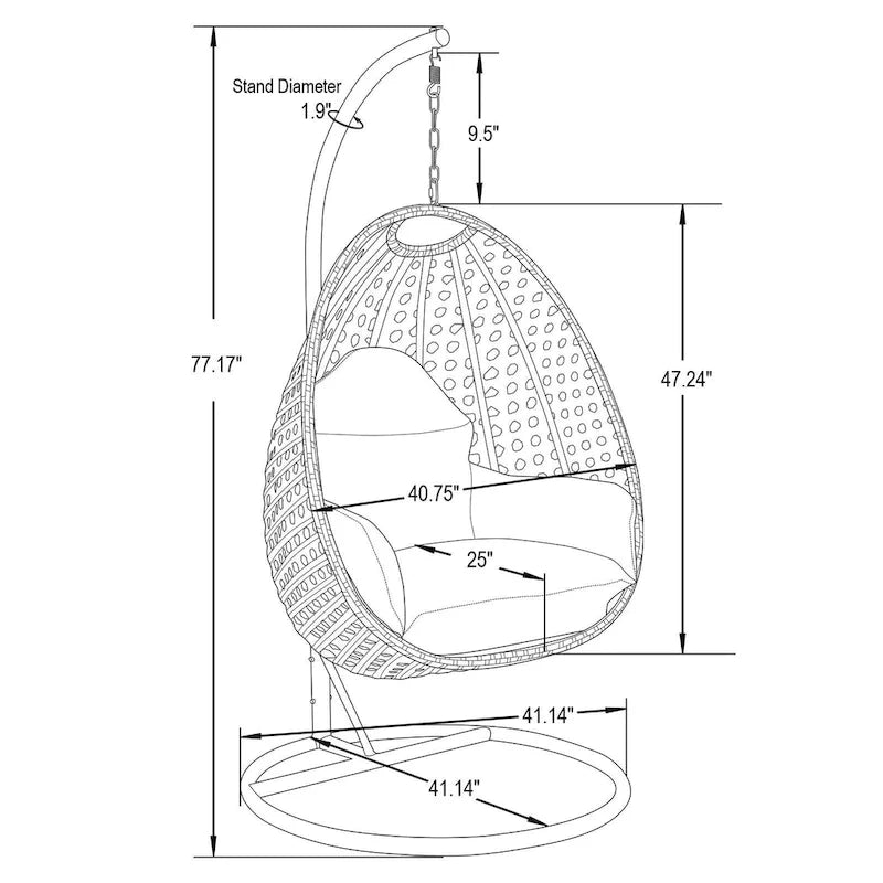 Fauteuil suspendu de jardin œuf avec coque en osier blanc et cadre en fer pour l'intérieur, le patio, le porche, le jardin et l'arrière-cour