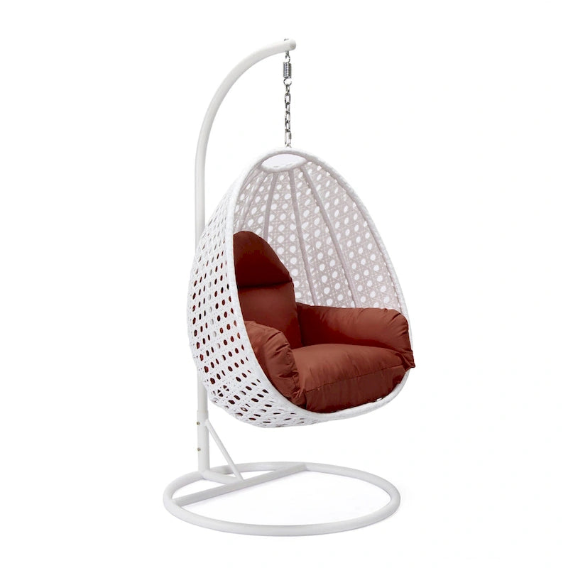 Fauteuil suspendu de jardin œuf avec coque en osier blanc et cadre en fer pour l'intérieur, le patio, le porche, le jardin et l'arrière-cour