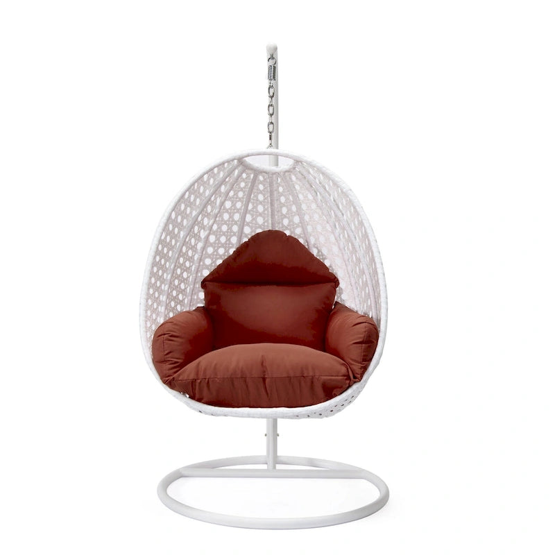 Fauteuil suspendu de jardin œuf avec coque en osier blanc et cadre en fer pour l'intérieur, le patio, le porche, le jardin et l'arrière-cour