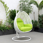 Fauteuil suspendu de jardin œuf avec coque en osier blanc et cadre en fer pour l'intérieur, le patio, le porche, le jardin et l'arrière-cour