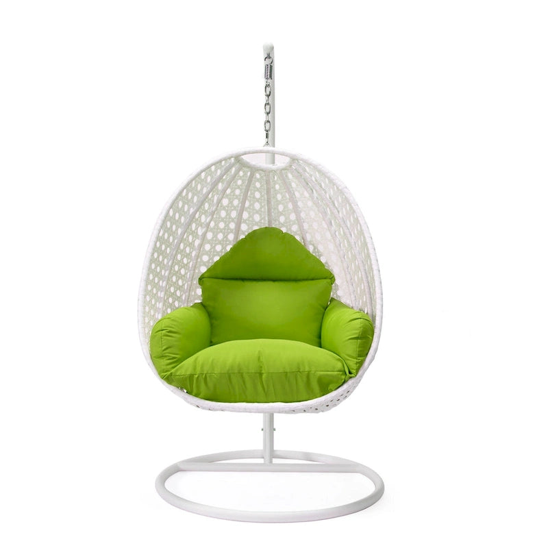 Fauteuil suspendu de jardin œuf avec coque en osier blanc et cadre en fer pour l'intérieur, le patio, le porche, le jardin et l'arrière-cour
