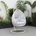 Fauteuil suspendu de jardin œuf avec coque en osier blanc et cadre en fer pour l'intérieur, le patio, le porche, le jardin et l'arrière-cour