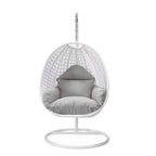 Fauteuil suspendu de jardin œuf avec coque en osier blanc et cadre en fer pour l'intérieur, le patio, le porche, le jardin et l'arrière-cour