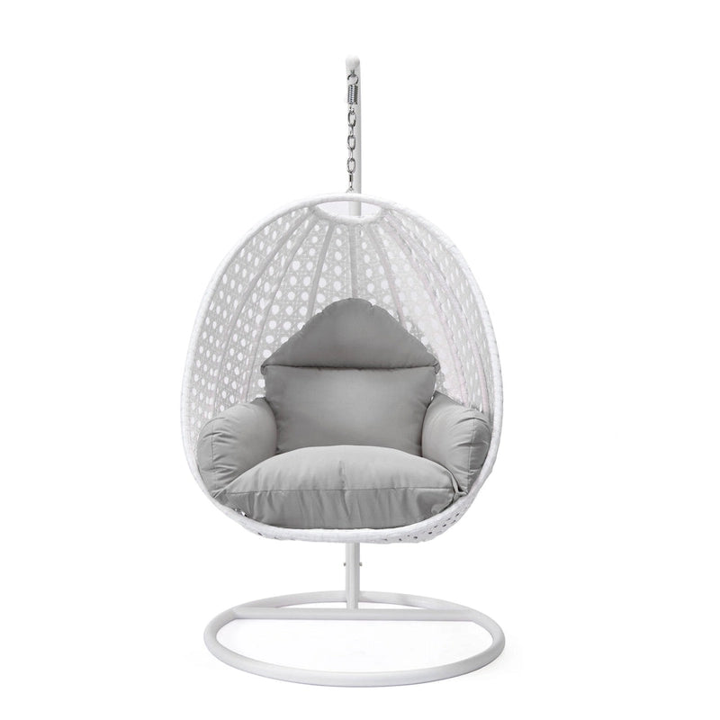 Fauteuil suspendu de jardin œuf avec coque en osier blanc et cadre en fer pour l'intérieur, le patio, le porche, le jardin et l'arrière-cour