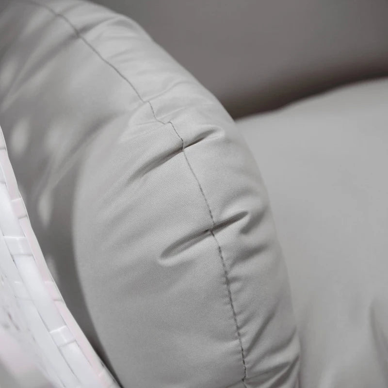 Fauteuil suspendu de jardin œuf avec coque en osier blanc et cadre en fer pour l'intérieur, le patio, le porche, le jardin et l'arrière-cour