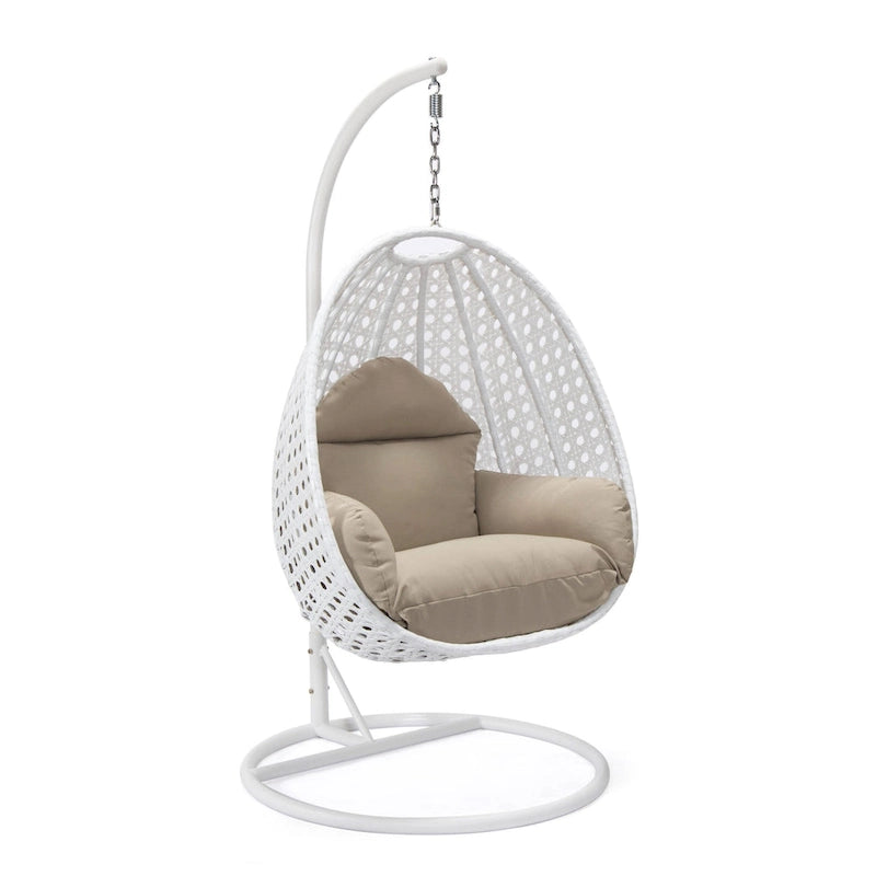 Fauteuil suspendu de jardin œuf avec coque en osier blanc et cadre en fer pour l'intérieur, le patio, le porche, le jardin et l'arrière-cour