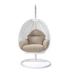 Fauteuil suspendu de jardin œuf avec coque en osier blanc et cadre en fer pour l'intérieur, le patio, le porche, le jardin et l'arrière-cour