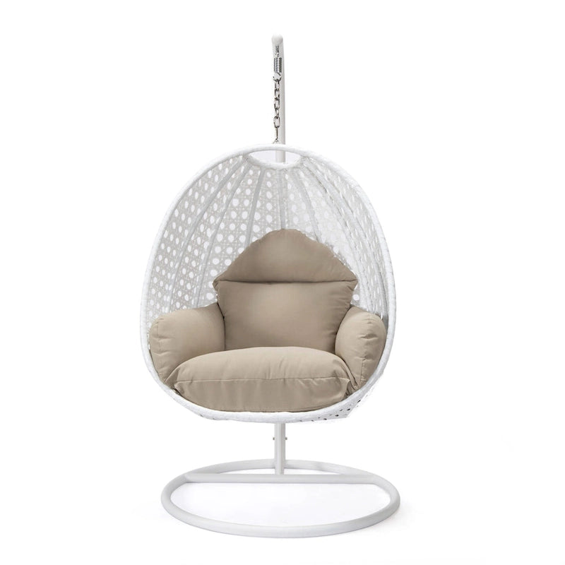 Fauteuil suspendu de jardin œuf avec coque en osier blanc et cadre en fer pour l'intérieur, le patio, le porche, le jardin et l'arrière-cour
