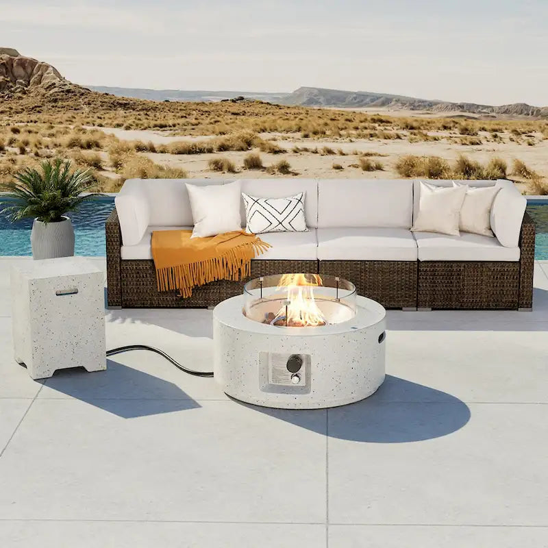 Ensemble de mobilier de jardin en osier COSIEST 5 pièces avec brasero