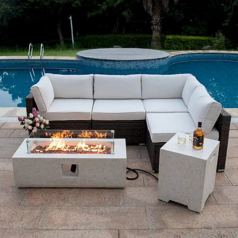 Ensemble de mobilier de jardin en osier COSIEST 5 pièces avec brasero