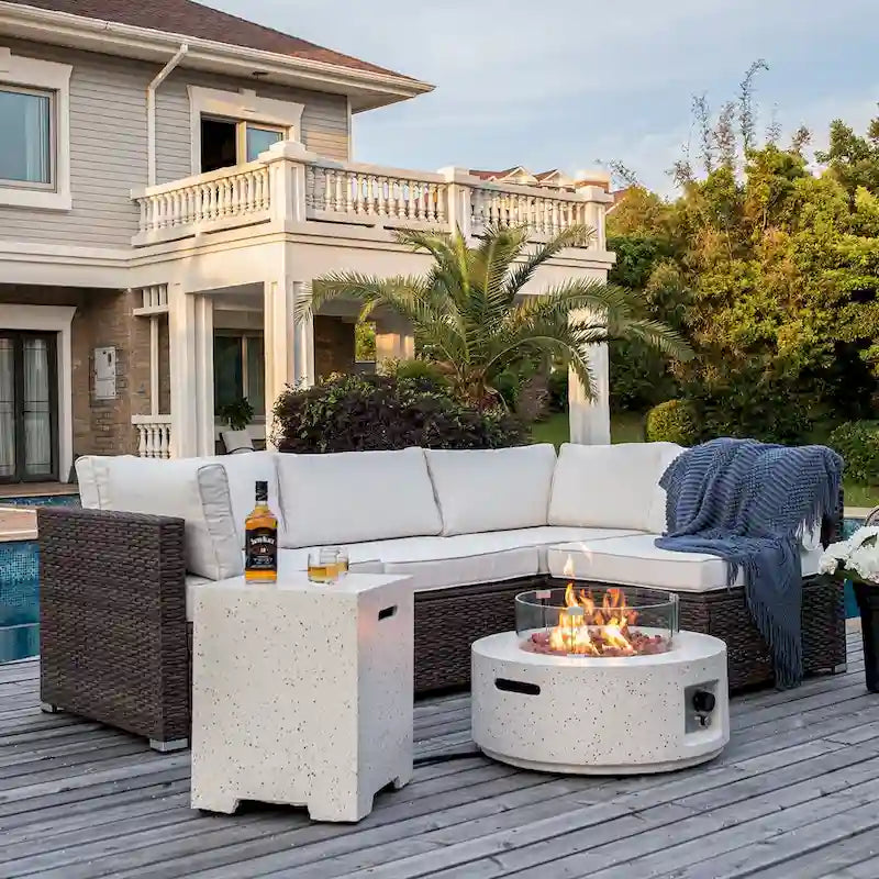 Ensemble de mobilier de jardin en osier COSIEST 5 pièces avec brasero